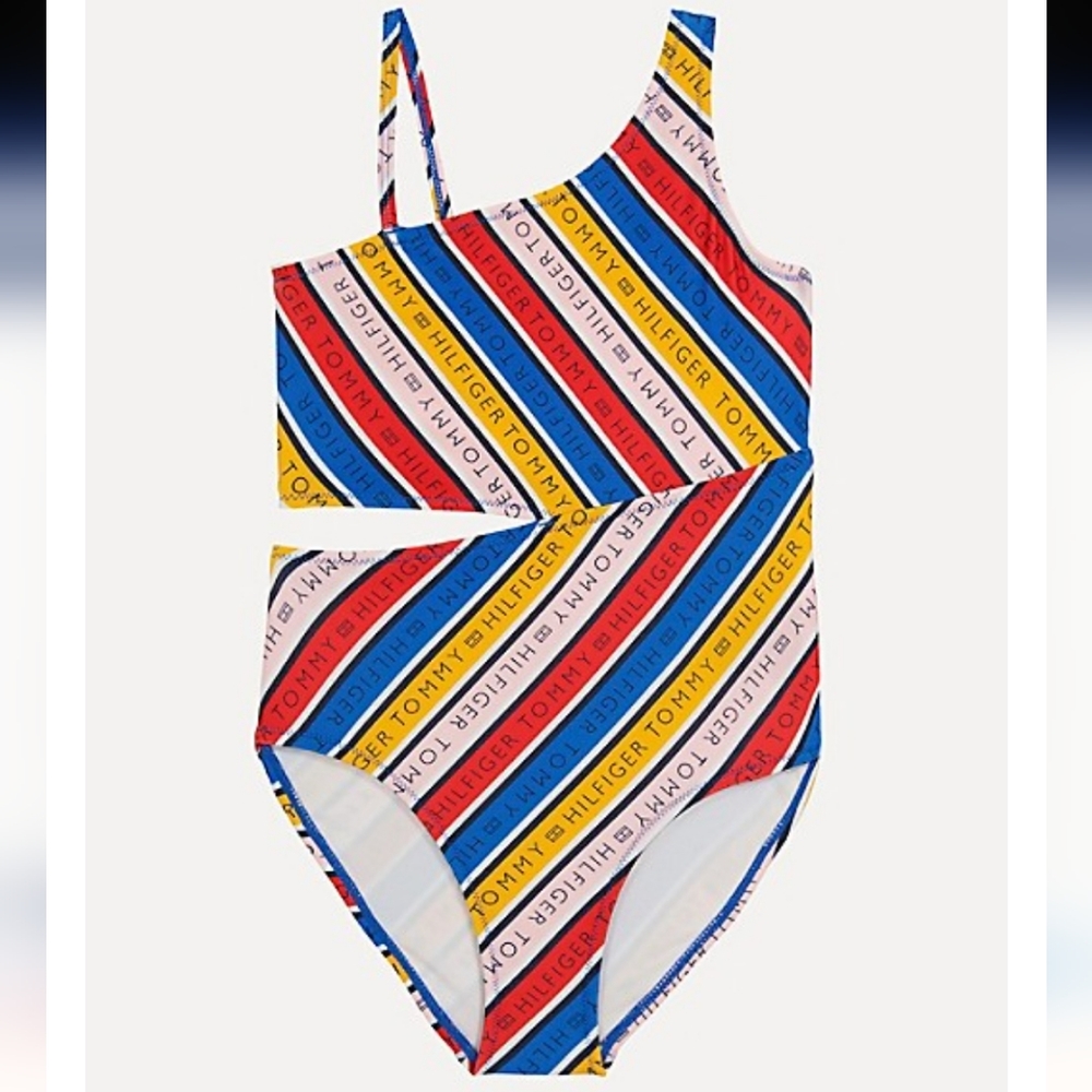 TOMMY HILFIGER | Multi Logo Stripe Swimsuit